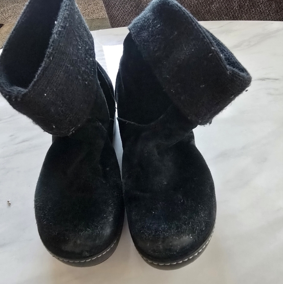Crocs Winter Pull On Boot Sz 6W Women Black Suede Suede Knit Top Block Heel - Picture 8 of 16